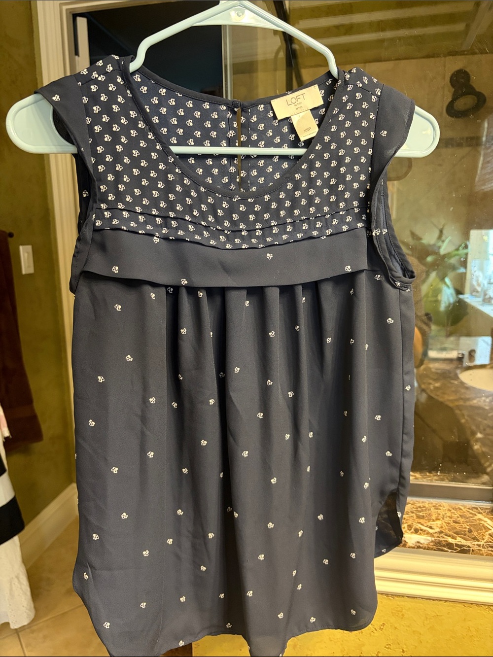 LOFT Navy Sleeveless Floral Yoke Tank